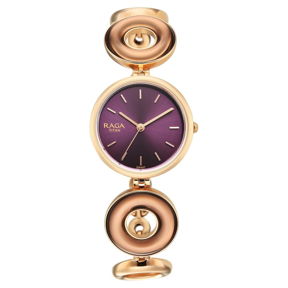 Titan Raga Afterglow Quartz Analog Purple Dial Rose Gold Metal Strap Watch For Women-image-25