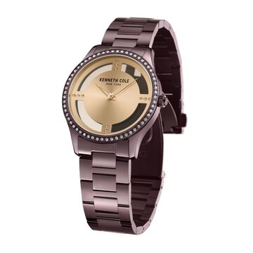 Kenneth Cole Quartz Analog Silver Dial Brown Stainless Steel Strap Watch For Women