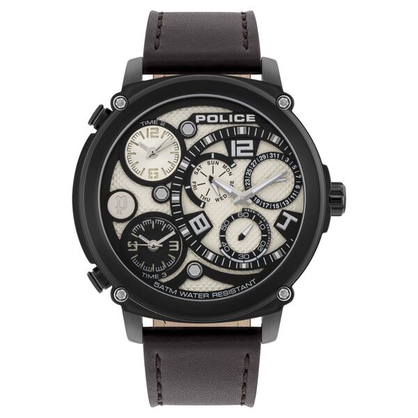 Police Quartz Multifunction Beige Dial Leather Strap Watch for Men - image number 0