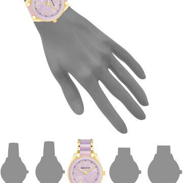 Anne Klein Quartz Analog Purple Dial Pink Plastic Strap Watch For Women