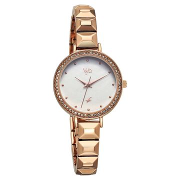 Fastrack Vyb Enigma Quartz Analog Mother of Pearl Dial Rose Gold Color Metal Strap Watch For Girls
