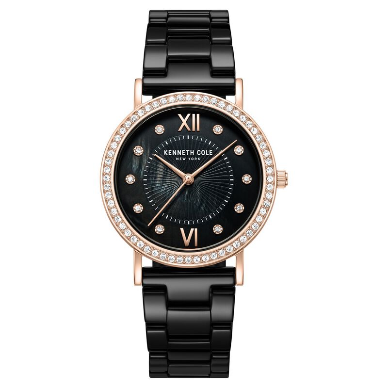 Kenneth Cole Quartz Analog Black Dial Black Ceramic Strap Watch For Women