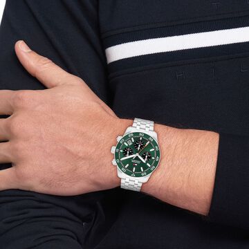 Tommy Hilfiger Quartz Chronograph Green Dial Silver Stainless Steel Strap Watch For Men