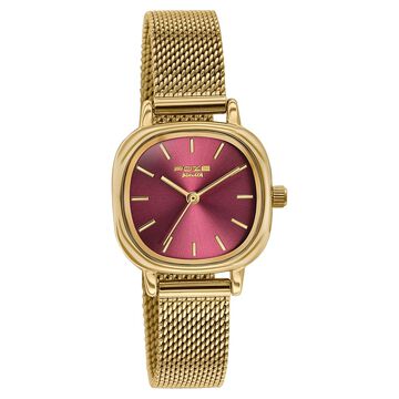 Poze By Sonata Quartz Analog Pink Dial Golden Metal Strap Watch For Women