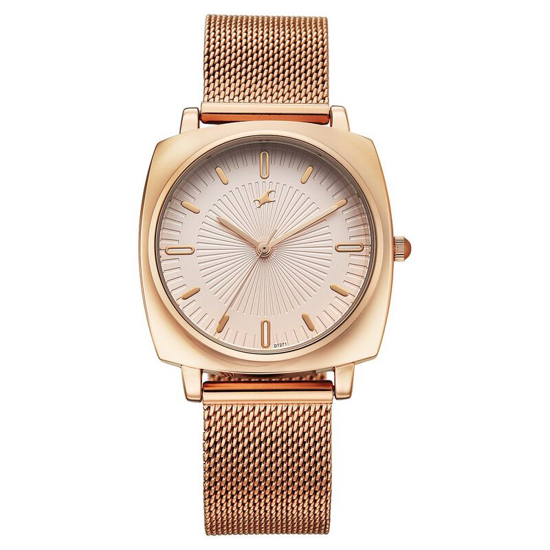 Fastrack Stunners Quartz Analog Rose Gold Dial Rose Gold Stainless Steel Strap Watch For Girls