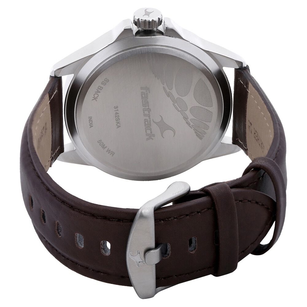 Fastrack Quartz Analog White Dial Leather Strap Watch for Guys