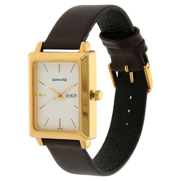 Sonata Quartz Analog with Day and Date White Dial Leather Strap Watch for Men - image number 1