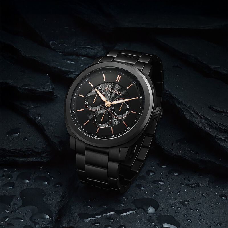 Titan Regalia Arc Analog with Day Date Second Subdial and Black Dial Black Stainless Steel Strap Watch for Men