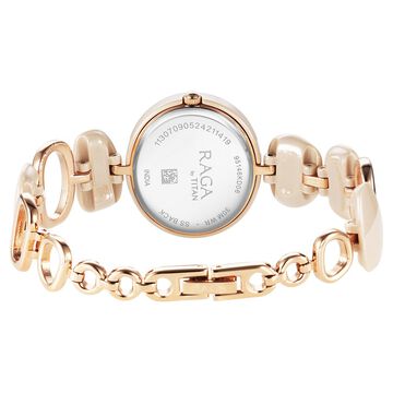 Titan Raga Ceramics Quartz Analog Beige Dial Metal Strap Watch For Women