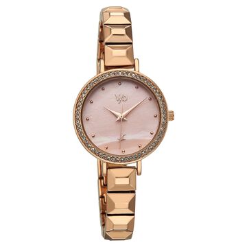 Vyb Enigma By Fastrack Quartz Analog Pink Dial Rose Gold Metal Strap Watch For Girls