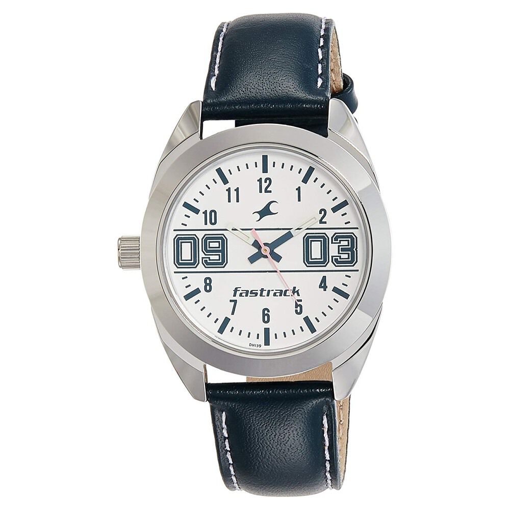 Buy Online Fastrack Varsity Quartz Analog White Dial Leather Strap