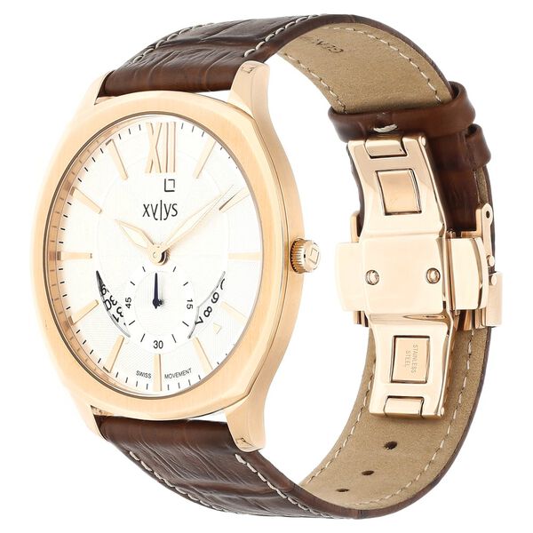 Xylys Swiss Analog with Date Brown Leather Strap and Silver Dial Watch For Men - image number 2