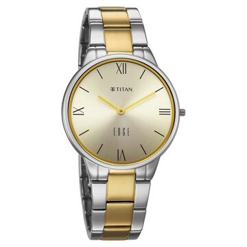 Titan Edge Gleam Quartz Analog Champagne Dial Two Toned Stainless Steel Strap Watch For Women