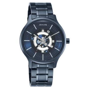 Sonata Unveil Quartz Analog Blue Dial Stainless Steel Strap Watch for Men