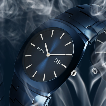 Titan Edge Fumage Quartz Analog Blue Dial Blue Ceramic Strap Watch For Men