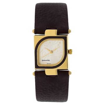 Sonata Quartz Analog Silver Dial Leather Strap Watch for Women