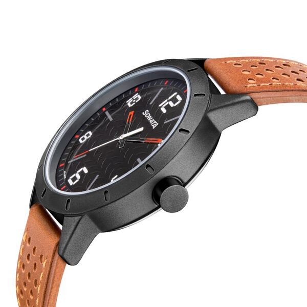 Sonata Quartz Analog Black Dial Leather Strap Watch for Men - image number 2