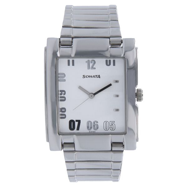 Sonata Quartz Analog White Dial Metal Strap Watch for Men - image number 0