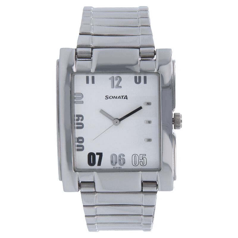 Sonata Quartz Analog White Dial Metal Strap Watch for Men