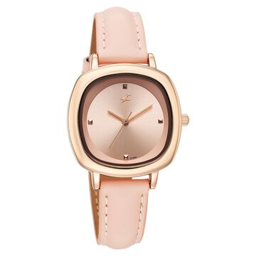 Fastrack Stunners Quartz Analog Rose Gold Dial Rose Gold Leather Strap Watch For Girls