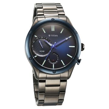 Titan Stellar Multifunction Blue Dial Grey Stainless Steel Strap Watch For Men