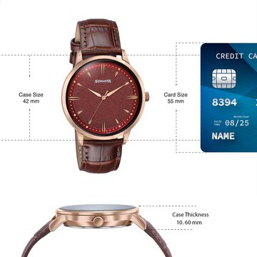 Sonata Jashn Quartz Analog Red Dial Brown Leather Strap Watch For Men