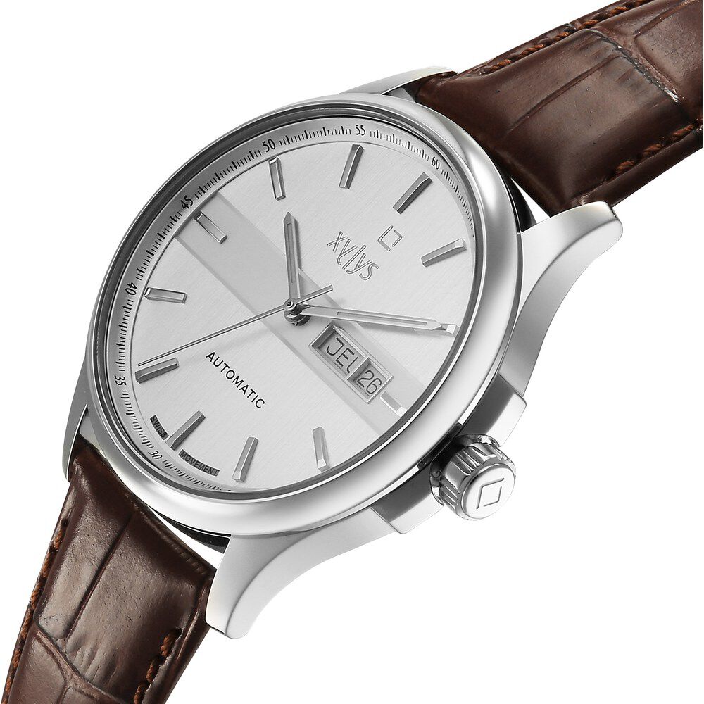 Buy Online Xylys Automatic Silver Dial Brown Leather Strap Watch