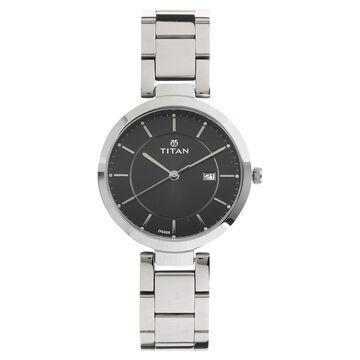 Titan Workwear Black Dial Analog with Day and Date Stainless Steel Strap watch for Women