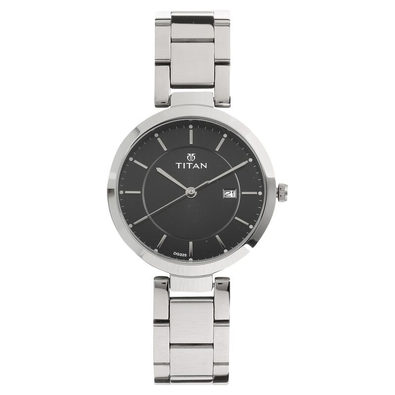 Titan Workwear Black Dial Analog with Day and Date Stainless Steel Strap watch for Women