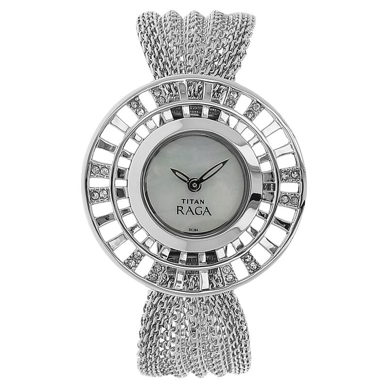 Titan Quartz Analog Mother of Pearl Dial Metal Strap Watch for Women