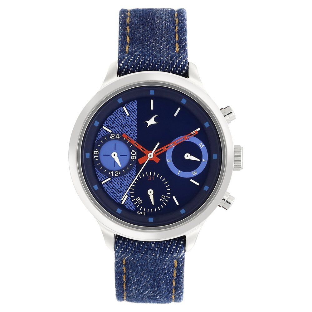 Buy Online Fastrack Denim Quartz Multifunction Black Dial Denim