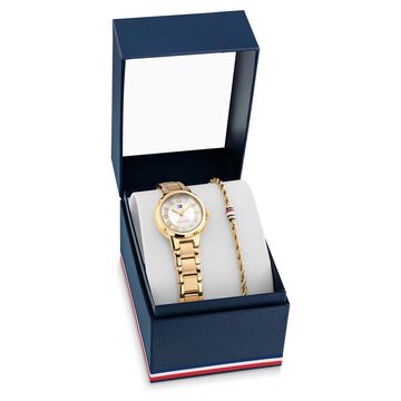 Tommy Hilfiger Quartz Analog Yellow Dial Golden Stainless Steel Strap Watch For Women