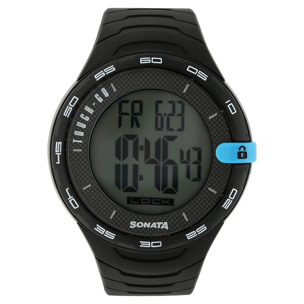 Sf digital watch with outlet black plastic strap for men
