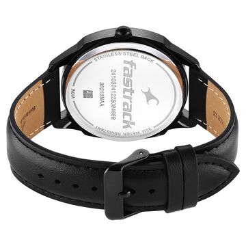 Fastrack Stunners Quartz Analog Black Dial Black Leather Strap Watch For Guys