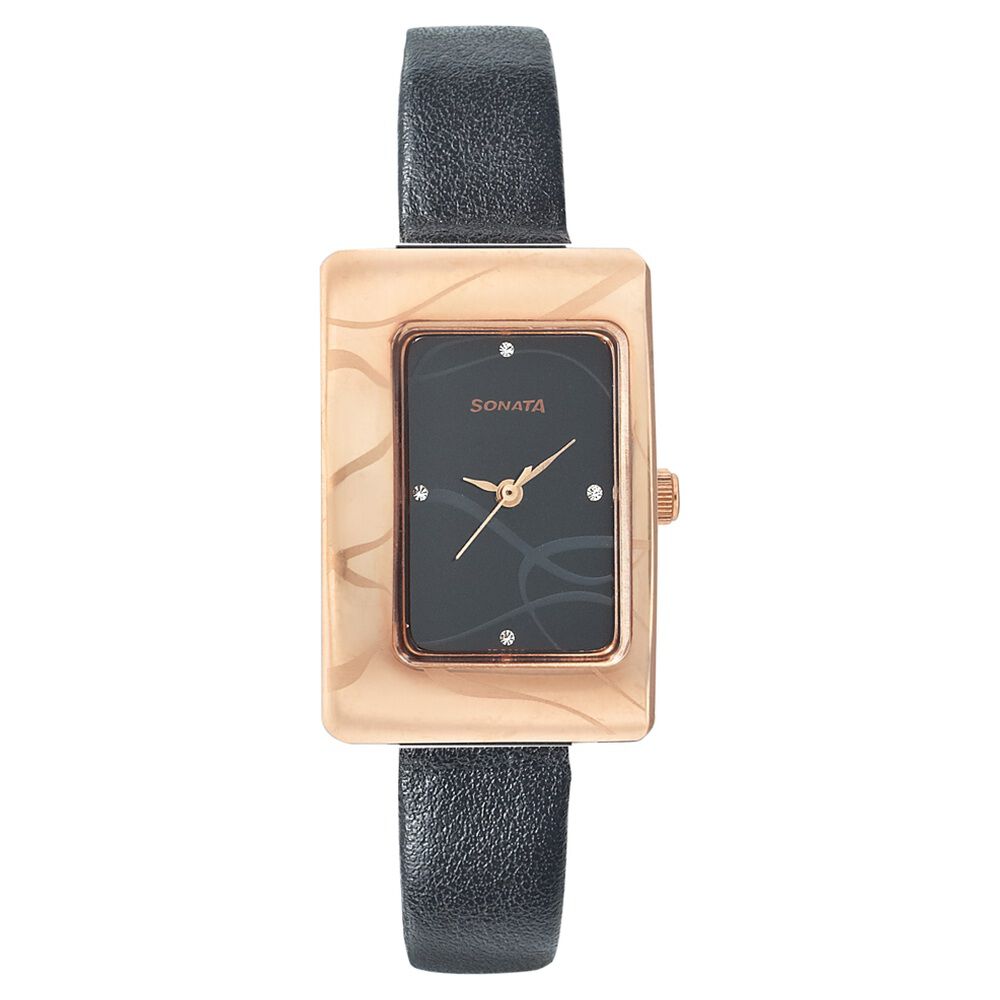 Sonata Quartz Analog Black Dial Leather Strap Watch for Women