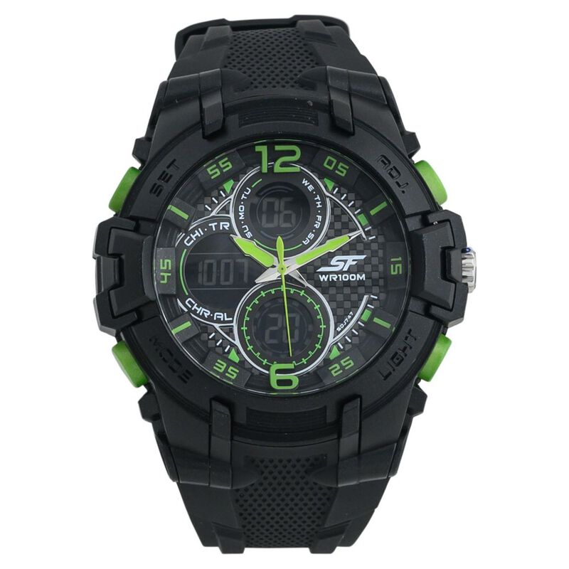 SF Arcade Quartz Analog Digital Dial PU Strap Watch for Men