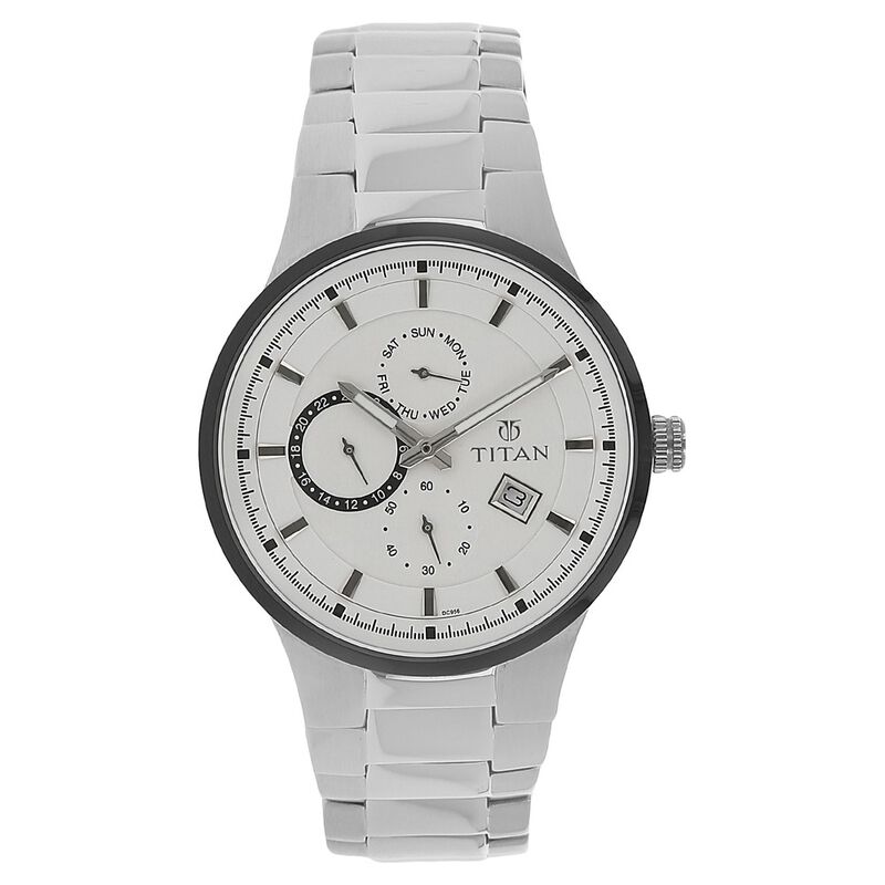 Titan Quartz Analog Silver Dial Stainless Steel Strap Watch for Men