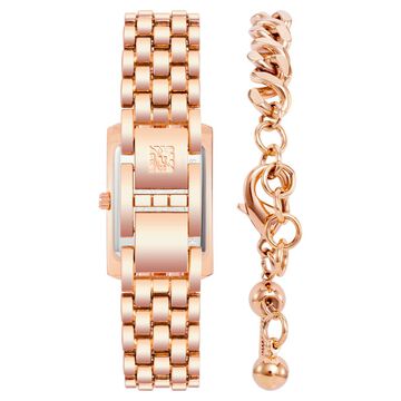 Anne Klein Quartz Analog Rose Gold Dial Rose Gold Metal Strap Rectangular Shaped Watch For Women