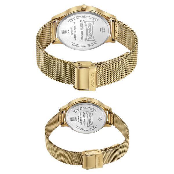 Sonata Modern Bandhan Quartz Analog Blue Dial Stainless Steel Strap Watch for Couple - image number 4