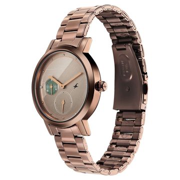 Fastrack Tick Tock Quartz Analog Beige Dial With Brown Stainless steel Strap Watch for Girls