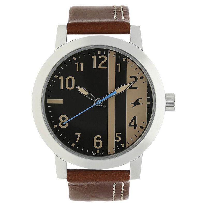 Fastrack Bare Basics Quartz Analog Black Dial Leather Strap Watch for Guys