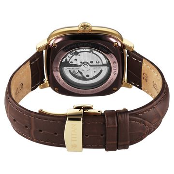 Titan Vintage Concealed Automatic Analog with Beige Dial Brown Leather Strap Watch for Men