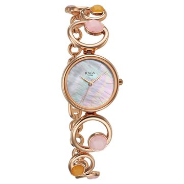 Titan Raga New You Quartz Analog Mother Of Pearl Citrine and Rose Quartz stones Strap for Women