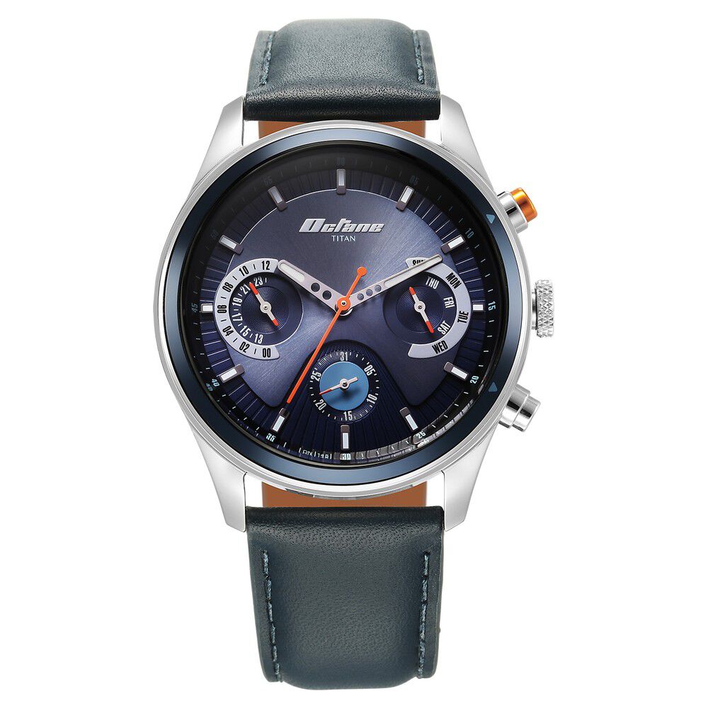 Buy Online Titan Octane Quartz Multifunction Blue Dial With Blue Leather Strap Watch For Men 1805kl01 Titan