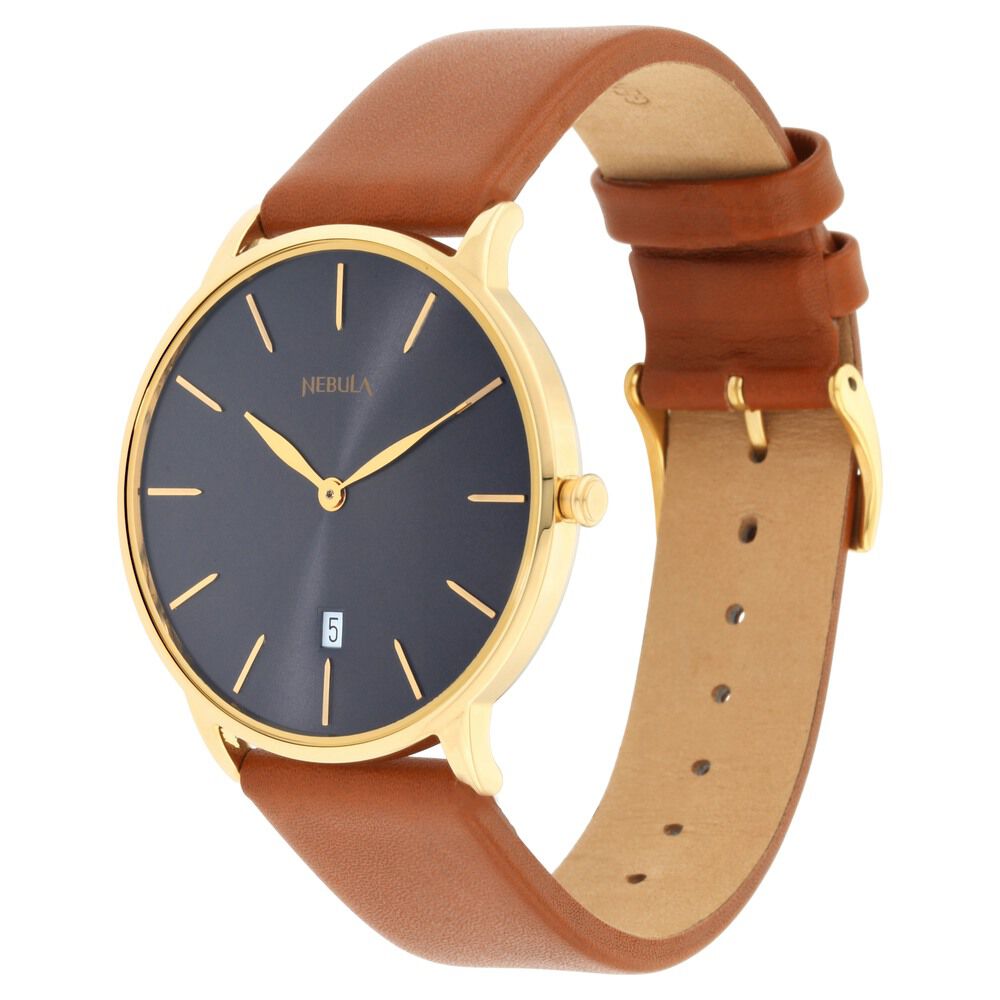 Buy Online Titan Nebula Lustre 18k Gold Analog Leather Strap Watch for Men 5064dl04 p Titan