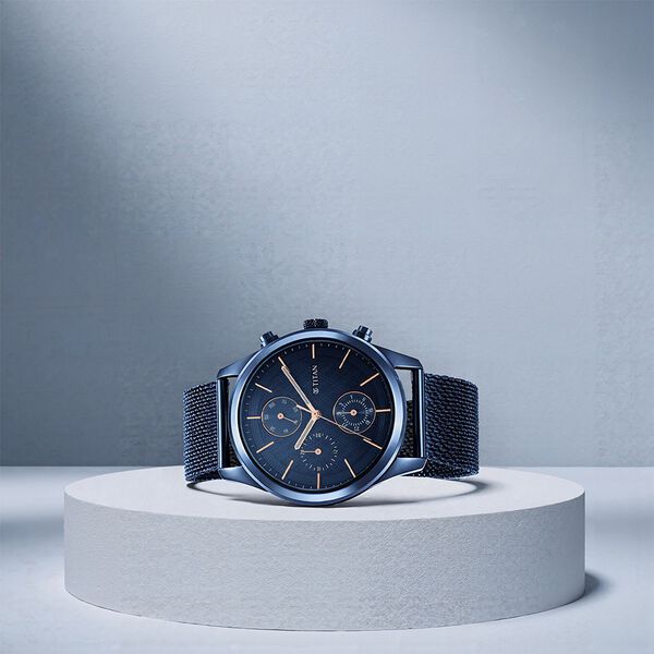 Titan Men's Sartorial Neo Splash: Blue Dial Multifunction Watch with Mesh Strap - image number 0