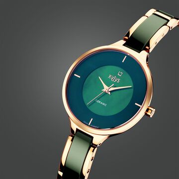 Xylys Seraphina Quartz Analog Blue Round Dial Rose Gold Steel & Ceramic Strap Watch For Women