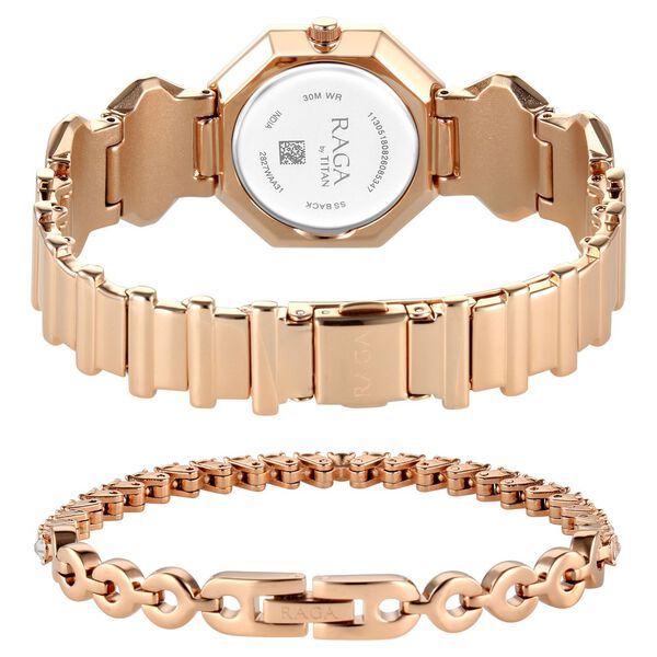 Titan Raga Unlocked Quartz Analog Mother Of Pearl Dial Rose Gold Metal Strap Watch For Women - image number 5