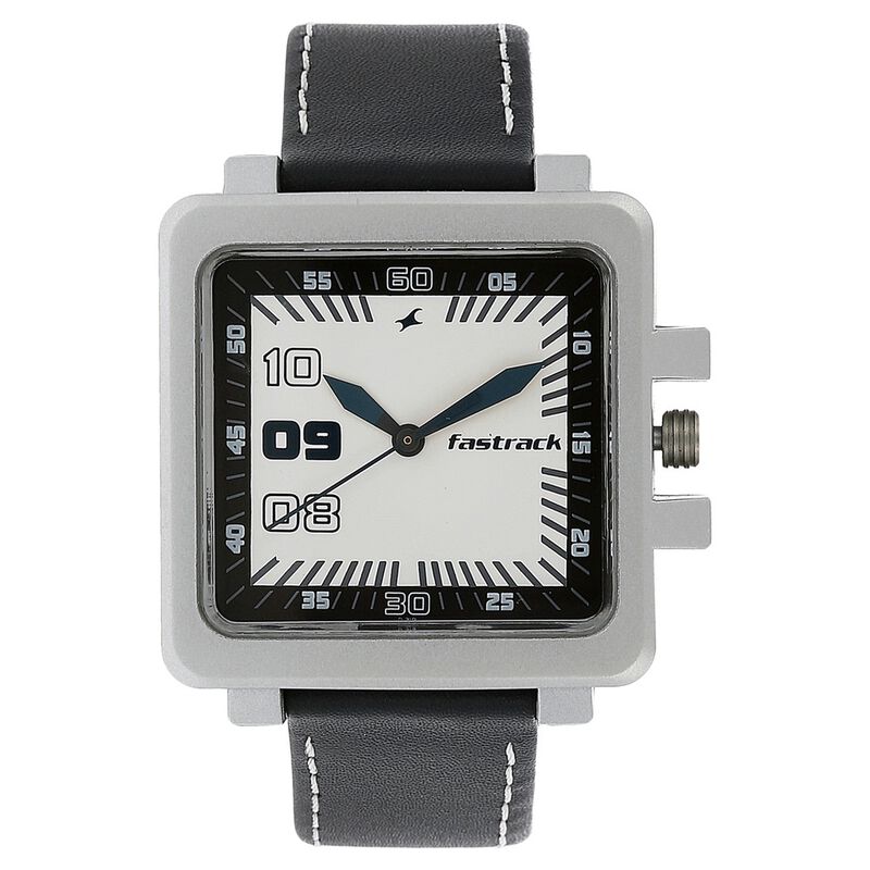 Fastrack Quartz Analog White Dial Leather Strap Watch for Guys