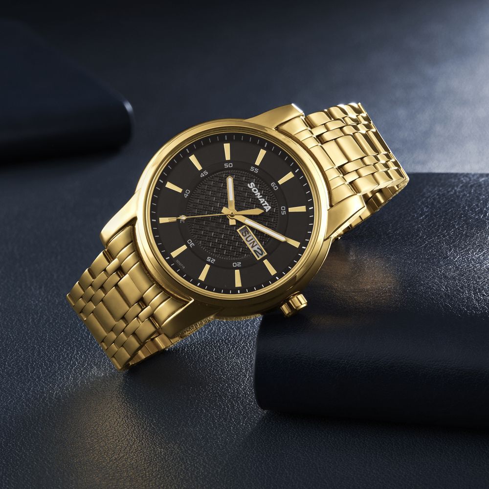 Sonata mens gold watch store